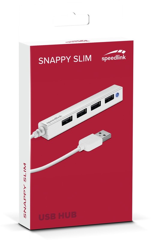 Speedlink Snappy Slim Hub USB 2.0 A 4 Porte, Plug&Play Passivo, Design Super Compatto, Cavo Integrato, Per PC E Mac, Colore Nero